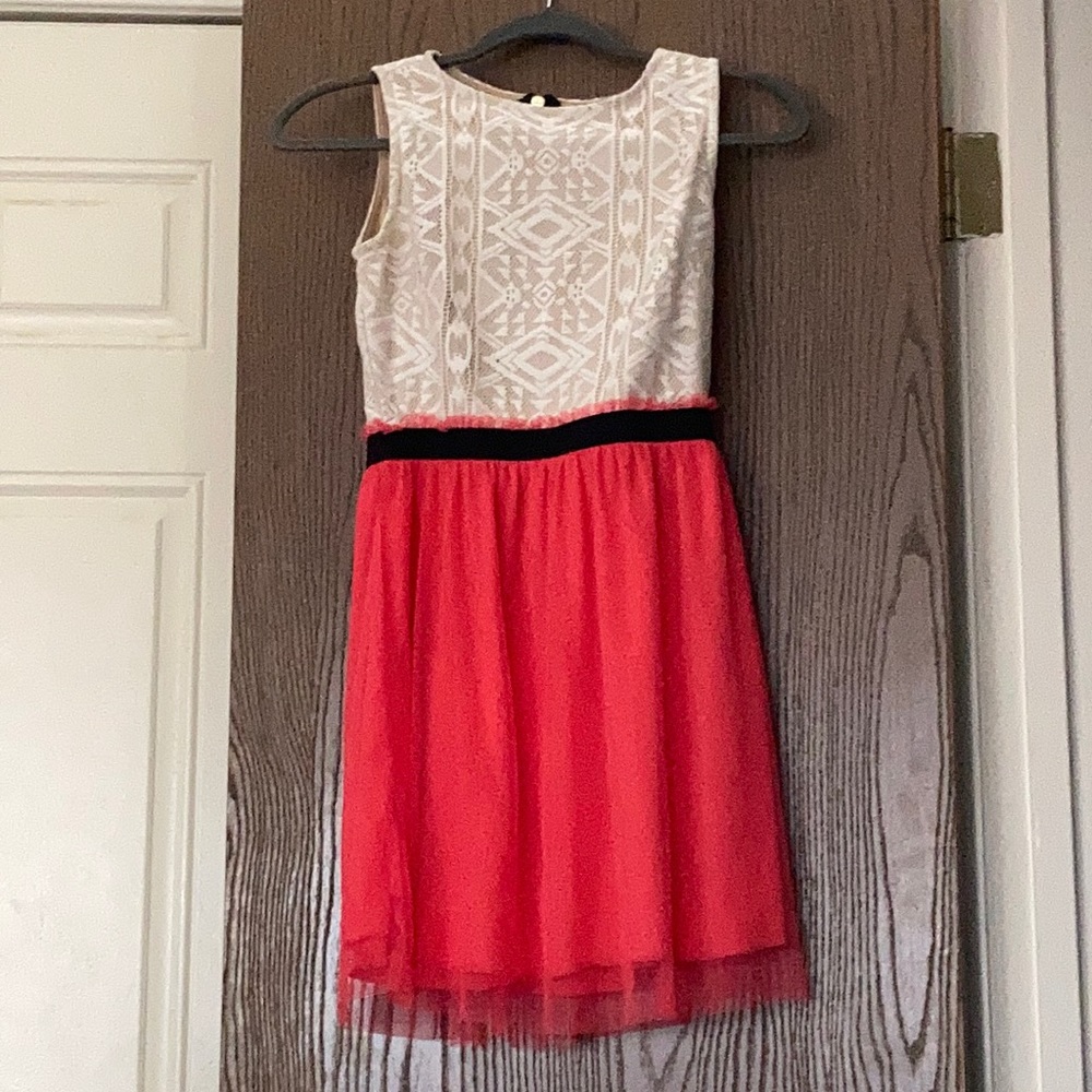 White and Coral Pink Casual Dress